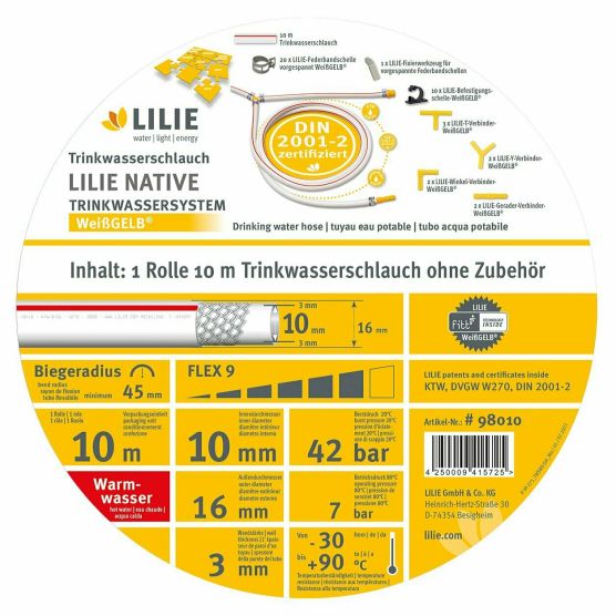 Lilie 10m czerwony wąż do wody pitnej