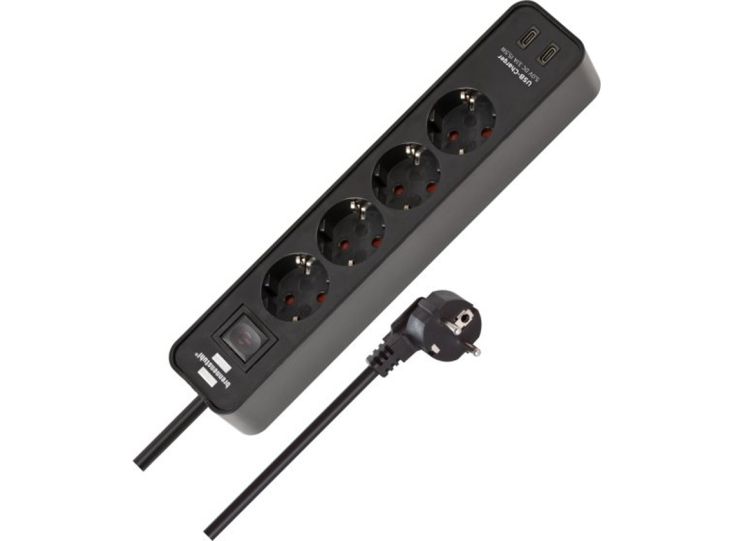 Brennenstuhl Ecolor listwa zasilająca z 2 wejściami USB-C - Black