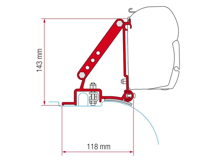 Fiamma F45 adapter Fiat Ducato Jumper Boxer High Roof po 1994 przed 06-2006